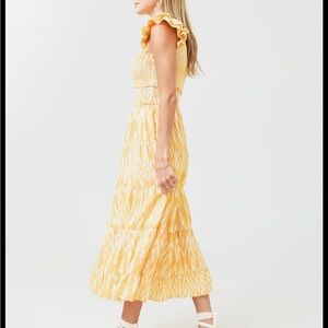 Saylor smocked yellow maxi dress off shoulder size small